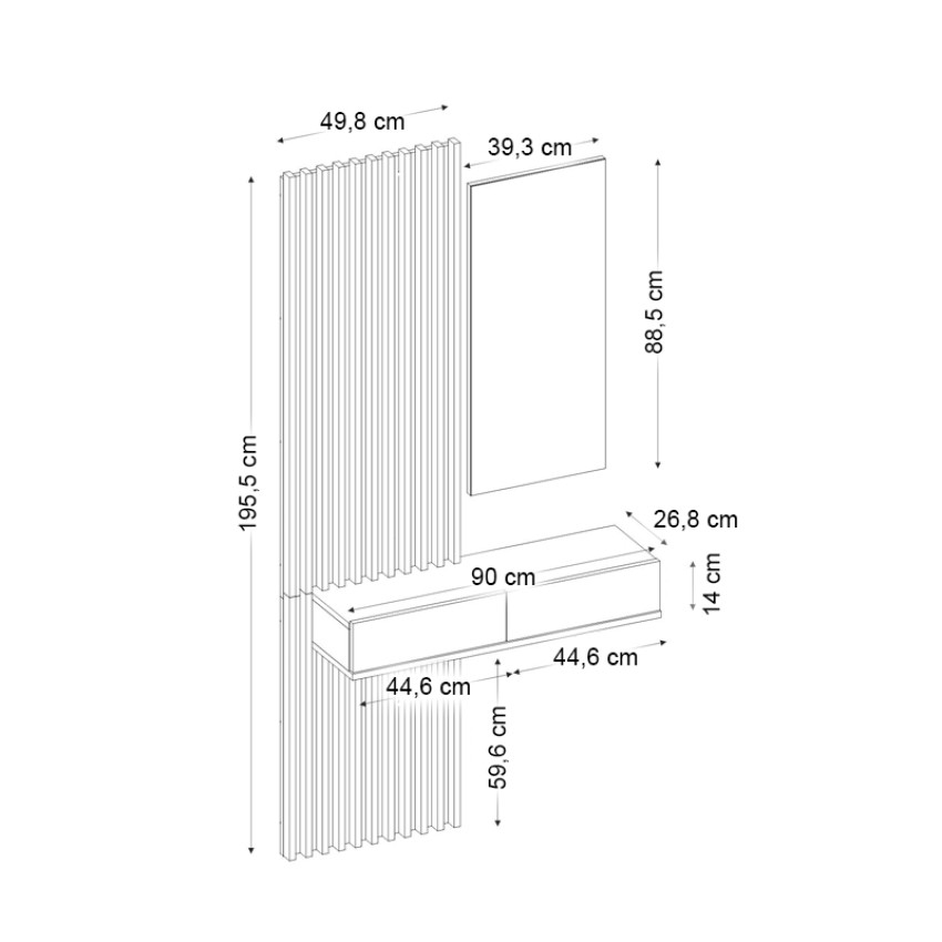 Έπιπλο εισόδου Elois με καθρέπτη λευκό - sepet oak 96,6x26,8x195,5εκ.