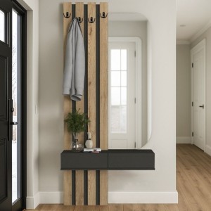 Έπιπλο εισόδου Reyas χρώμα ανθρακί - sepet oak 90x27x205,6εκ.