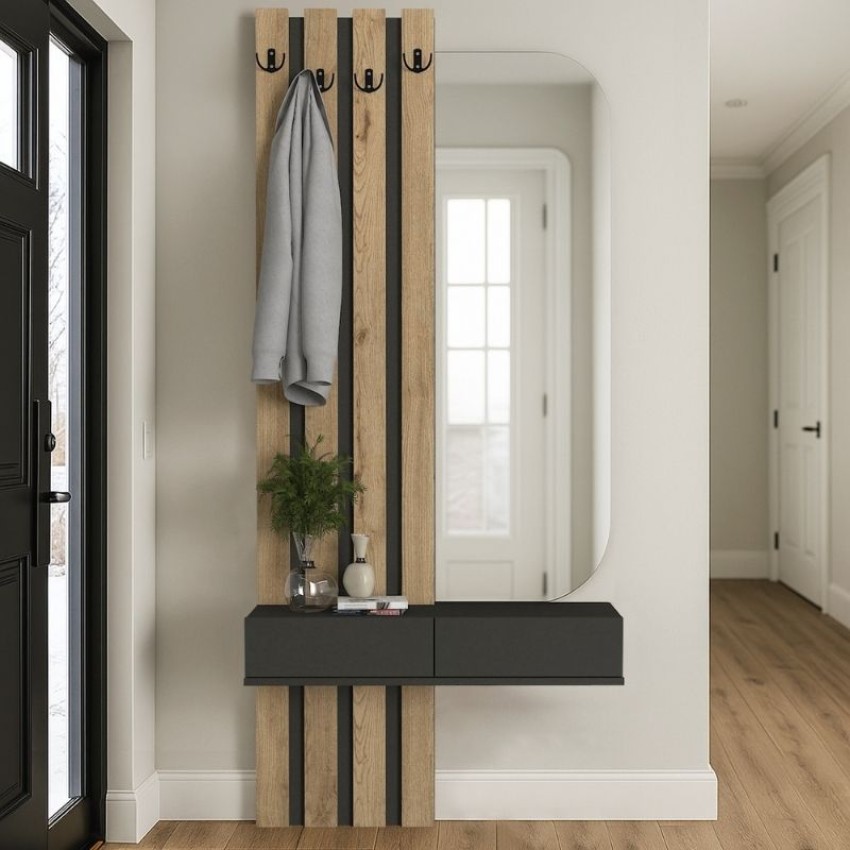 Έπιπλο εισόδου Reyas χρώμα ανθρακί - sepet oak 90x27x205,6εκ.