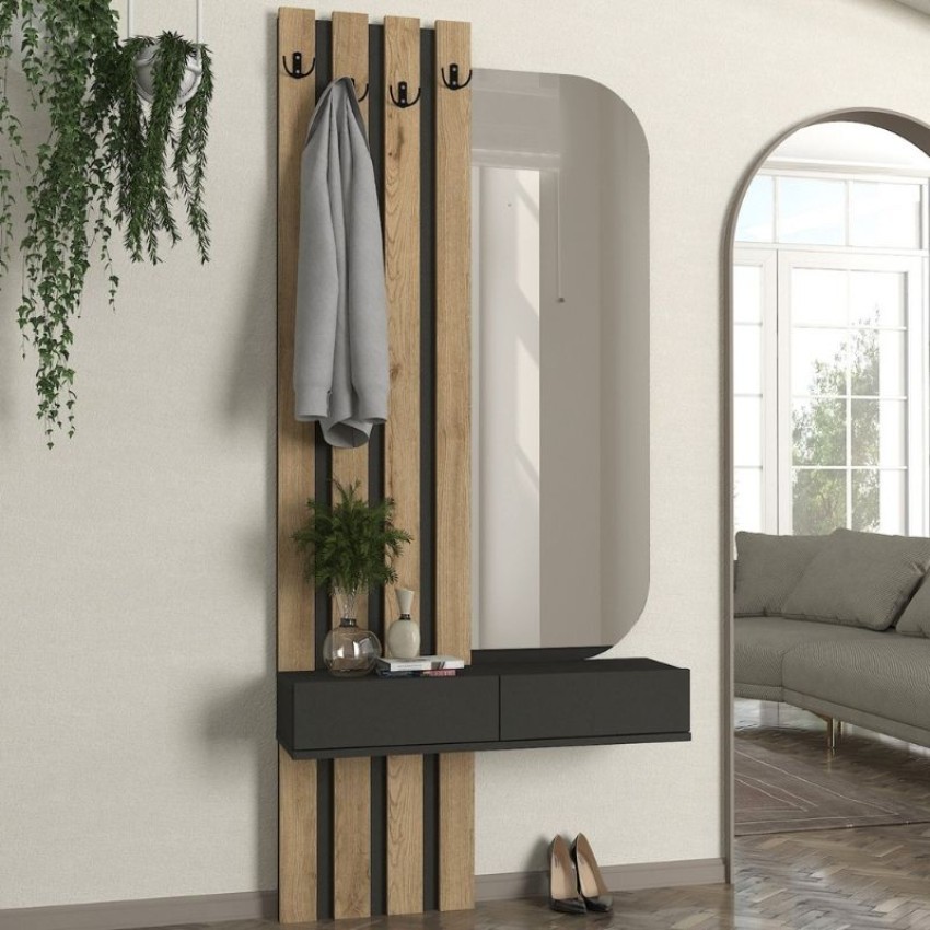 Έπιπλο εισόδου Reyas χρώμα ανθρακί - sepet oak 90x27x205,6εκ.