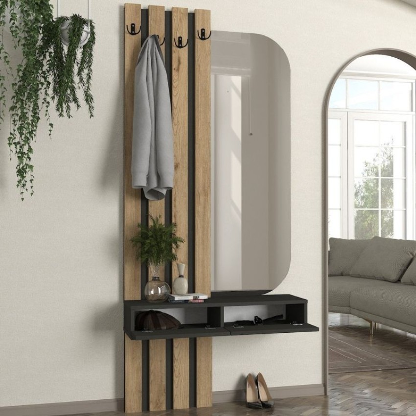 Έπιπλο εισόδου Reyas χρώμα ανθρακί - sepet oak 90x27x205,6εκ.