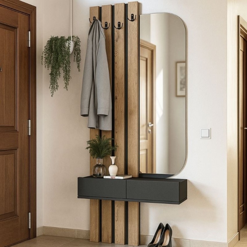 Έπιπλο εισόδου Reyas χρώμα ανθρακί - sepet oak 90x27x205,6εκ.