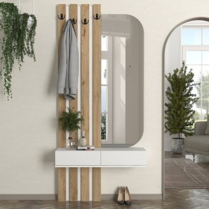 Έπιπλο εισόδου Reyas χρώμα λευκό - sepet oak 90x27x205,6εκ.