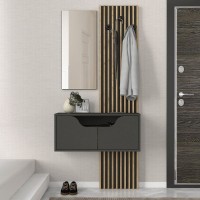 Έπιπλο εισόδου Naro χρώμα ανθρακί - sepet oak 90x35x204,2εκ.