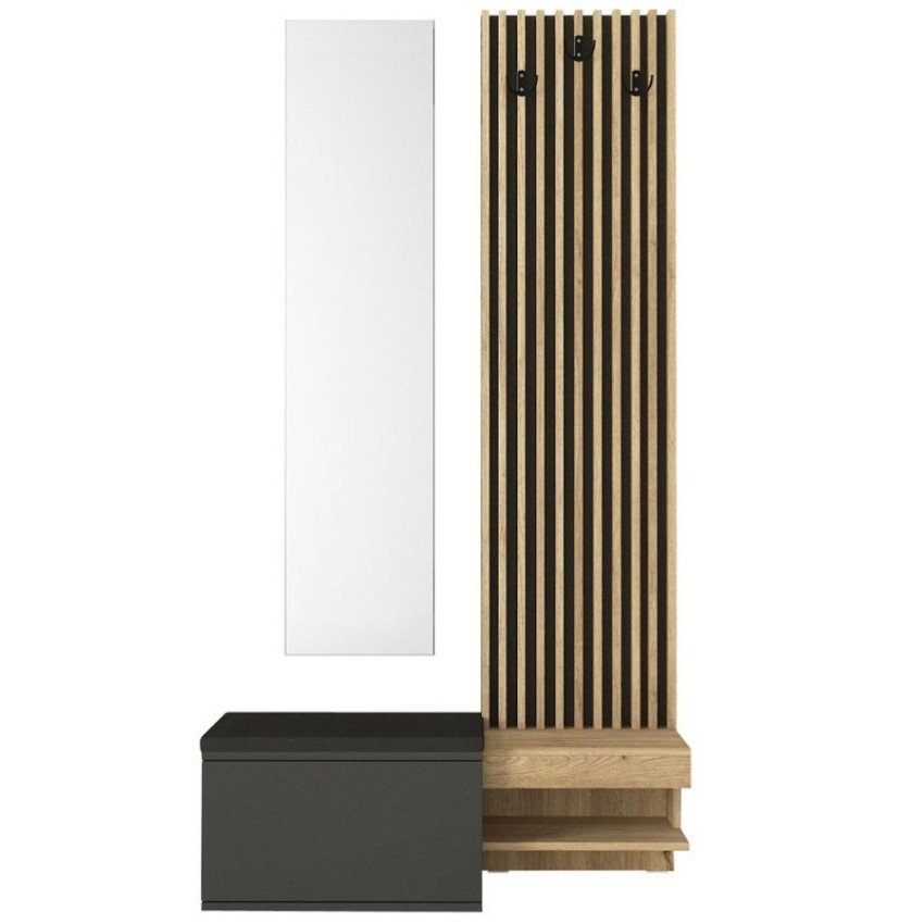 Έπιπλο εισόδου Dumont χρώμα ανθρακί - sepet oak 104,8x35x198εκ.