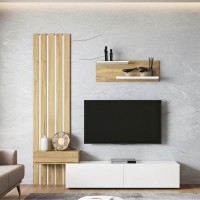 Σύνθεση τηλεόρασης Rosaline χρώμα λευκό - sepet oak 183x31,3x196,9εκ.