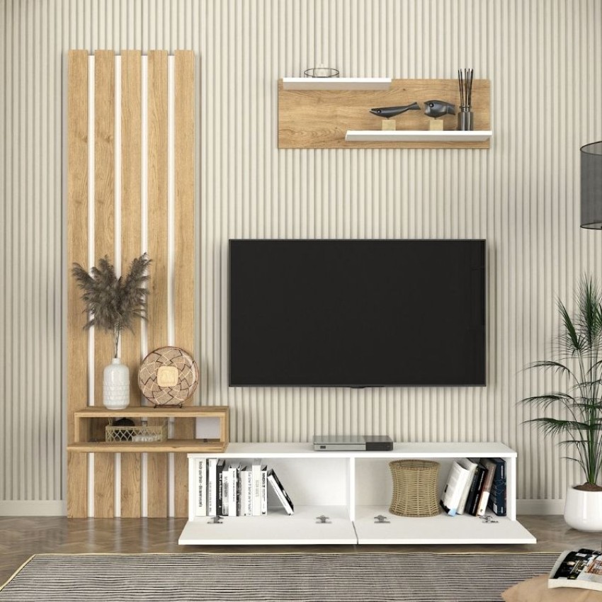 Σύνθεση τηλεόρασης Rosaline χρώμα λευκό - sepet oak 183x31,3x196,9εκ.