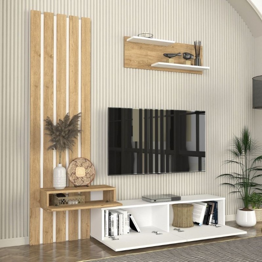 Σύνθεση τηλεόρασης Rosaline χρώμα λευκό - sepet oak 183x31,3x196,9εκ.