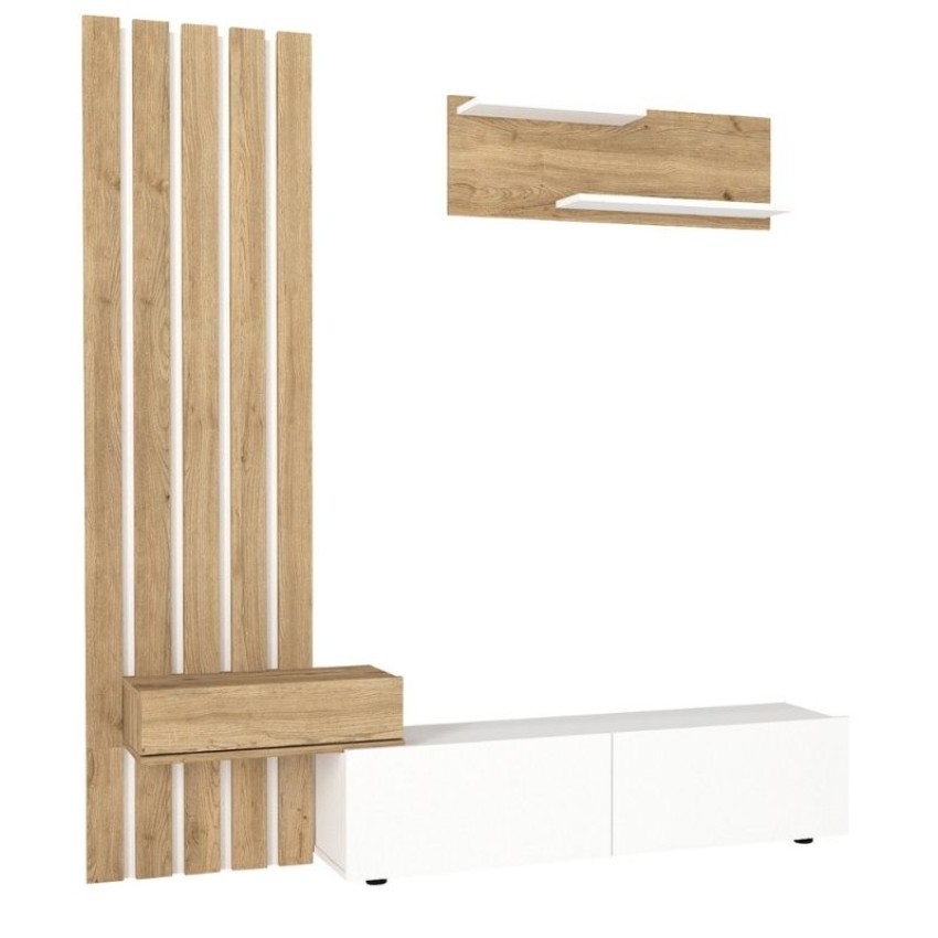 Σύνθεση τηλεόρασης Rosaline χρώμα λευκό - sepet oak 183x31,3x196,9εκ.