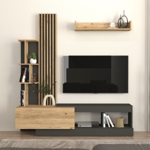 Σύνθεση τηλεόρασης Vermont χρώμα ανθρακί - sepet oak 180x40x193,8εκ.