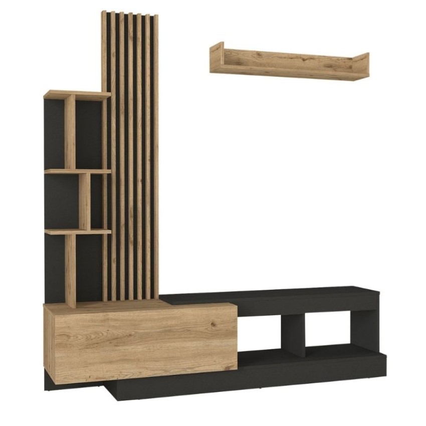 Σύνθεση τηλεόρασης Vermont χρώμα ανθρακί - sepet oak 180x40x193,8εκ.