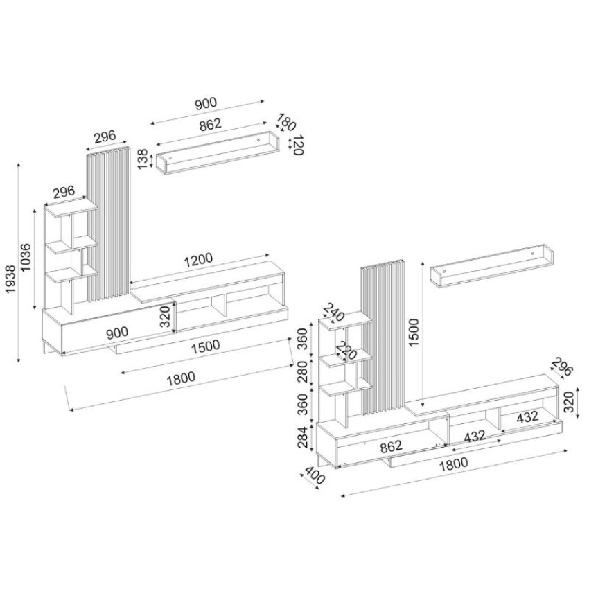 Σύνθεση τηλεόρασης Vermont χρώμα ανθρακί - sepet oak 180x40x193,8εκ.
