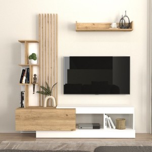 Σύνθεση τηλεόρασης Vermont χρώμα λευκό - sepet oak 180x40x193,8εκ.