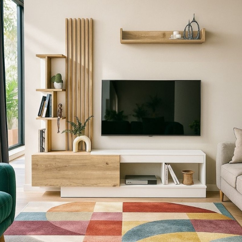 Σύνθεση τηλεόρασης Vermont χρώμα λευκό - sepet oak 180x40x193,8εκ.