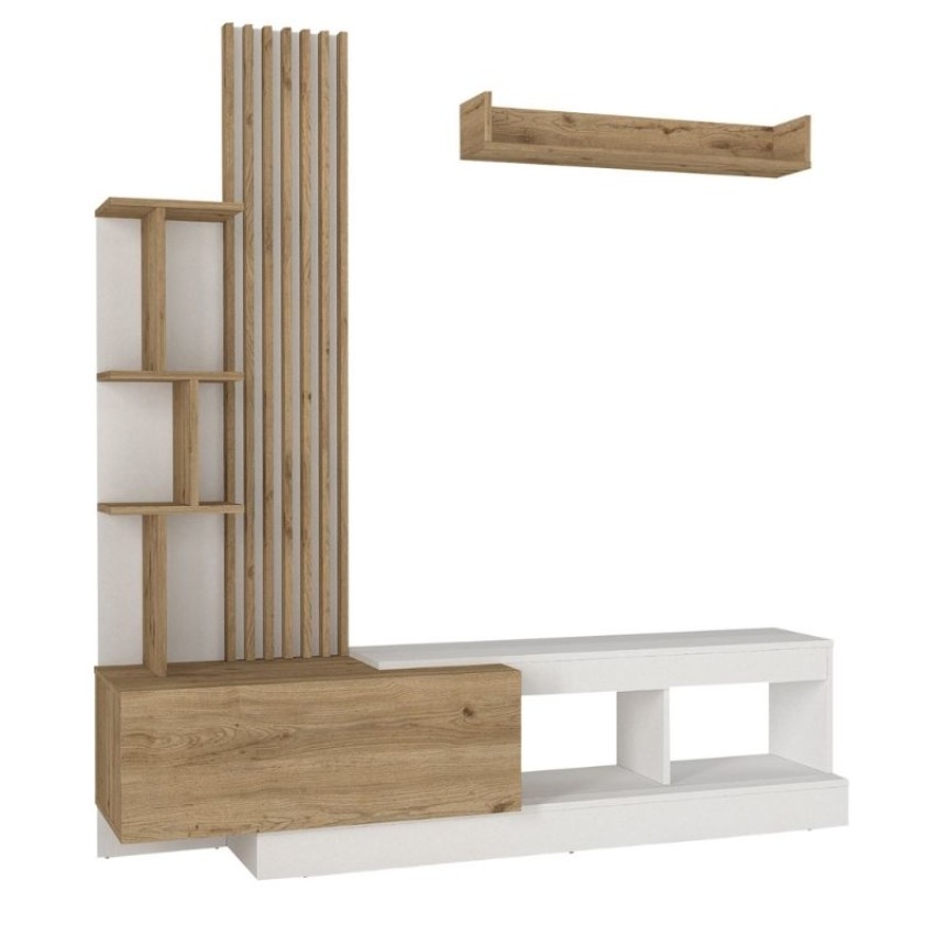 Σύνθεση τηλεόρασης Vermont χρώμα λευκό - sepet oak 180x40x193,8εκ.