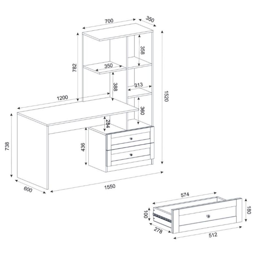Γραφείο εργασίας Mantra χρώμα ανθρακί 150x60x152εκ.