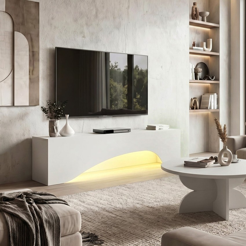 Έπιπλο τηλεόρασης Mara με LED χρώμα λευκό 150x31,4x40εκ.