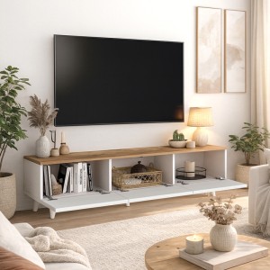 Έπιπλο τηλεόρασης Bono χρώμα λευκό - sepet oak 150x32,3x42,1εκ.
