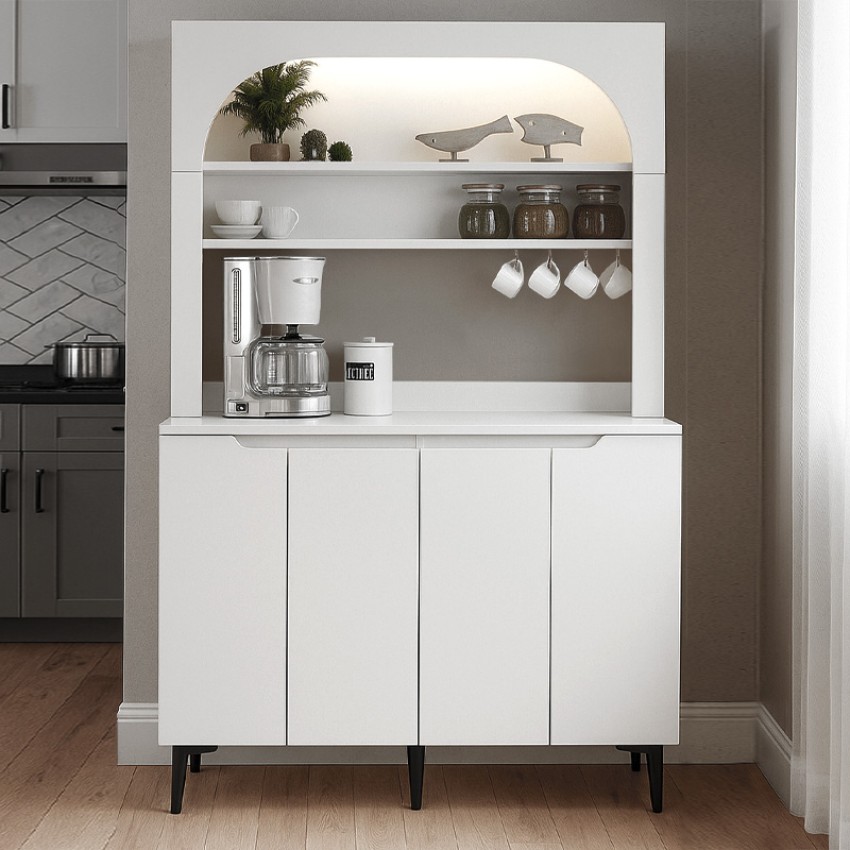 Έπιπλο Κουζίνας Melinta 4 Λευκό με LED 120x40x181,8εκ. | Μεγάλο Ντουλάπι Κουζίνας