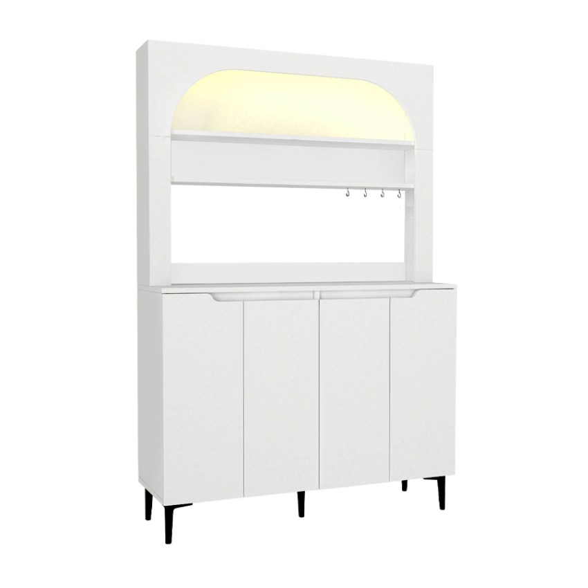 Έπιπλο Κουζίνας Melinta 4 Λευκό με LED 120x40x181,8εκ. | Μεγάλο Ντουλάπι Κουζίνας