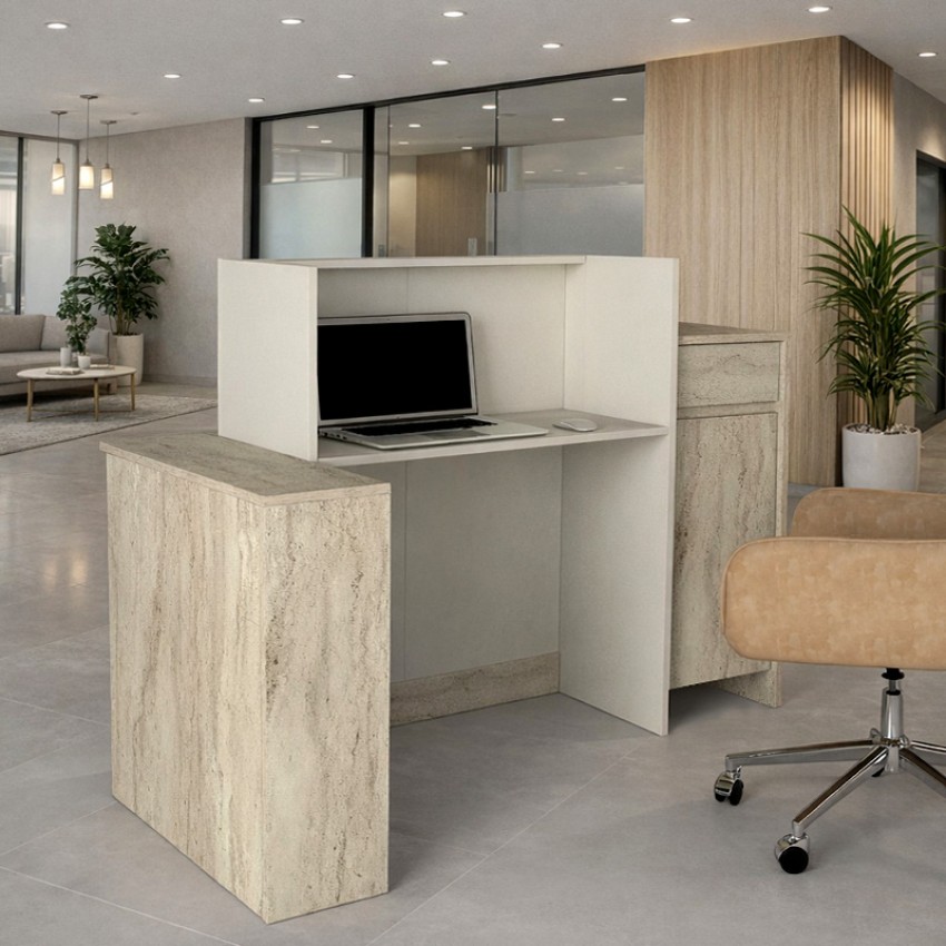 Γραφείο υποδοχής - reception Dayana με LED χρώμα travertine - sandstone 150x85,2x120εκ.