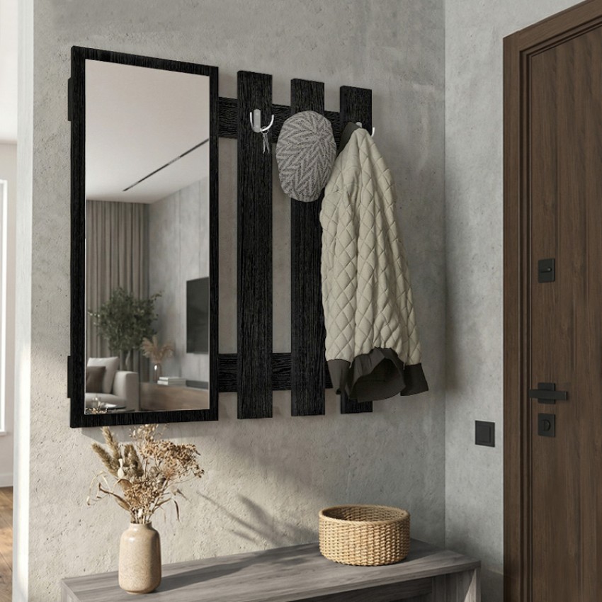Κρεμάστρα τοίχου με καθρέπτη Folin χρώμα sencron black 90x4x90εκ.