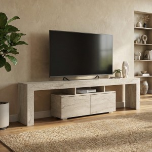 Έπιπλο Τηλεόρασης Woodra Travertine 180x31,3x50,2εκ. | Μεγάλο Μοντέρνο Έπιπλο TV