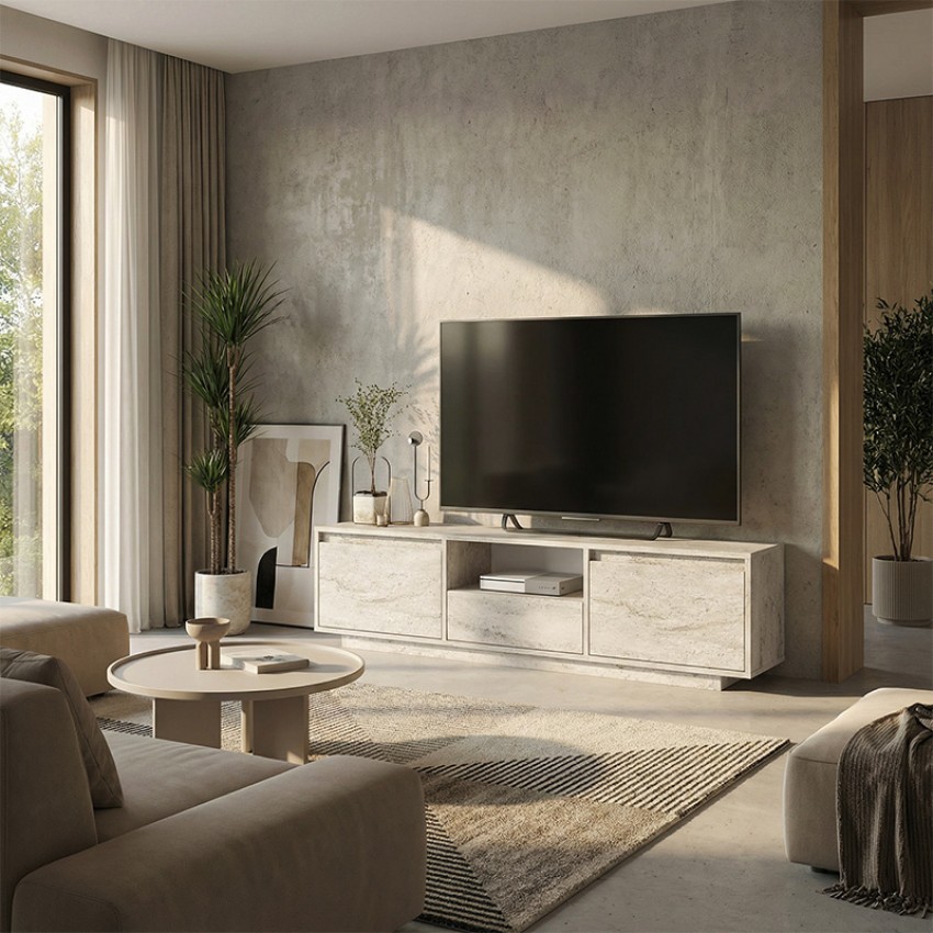 Έπιπλο Τηλεόρασης Lumbera Travertine 160x29,5x42εκ. | Μοντέρνο Έπιπλο TV Σαλονιού