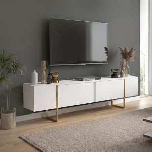 Έπιπλο τηλεόρασης Orontes χρώμα λευκό - χρυσό 180x29,6x50εκ.