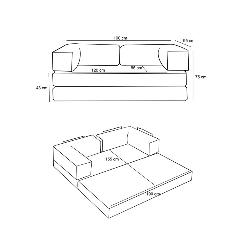 Τριθέσιος καναπές-κρεβάτι Comfort μέντα chenille 190x95x75 εκ. με κρεβάτι 155x190 εκ.