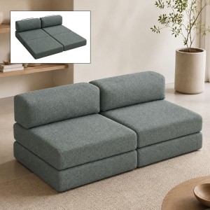 Καναπές-Κρεβάτι Comfort από 2 Πολυθρόνες Chenille Μέντα 190x95x75 εκ.