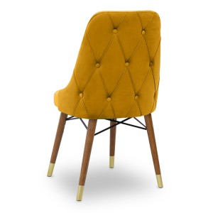 Καρέκλα τραπεζαρίας Venus από βελούδο χρώμα μουσταρδί - καρυδί/χρυσό πόδι 53x48x95εκ.