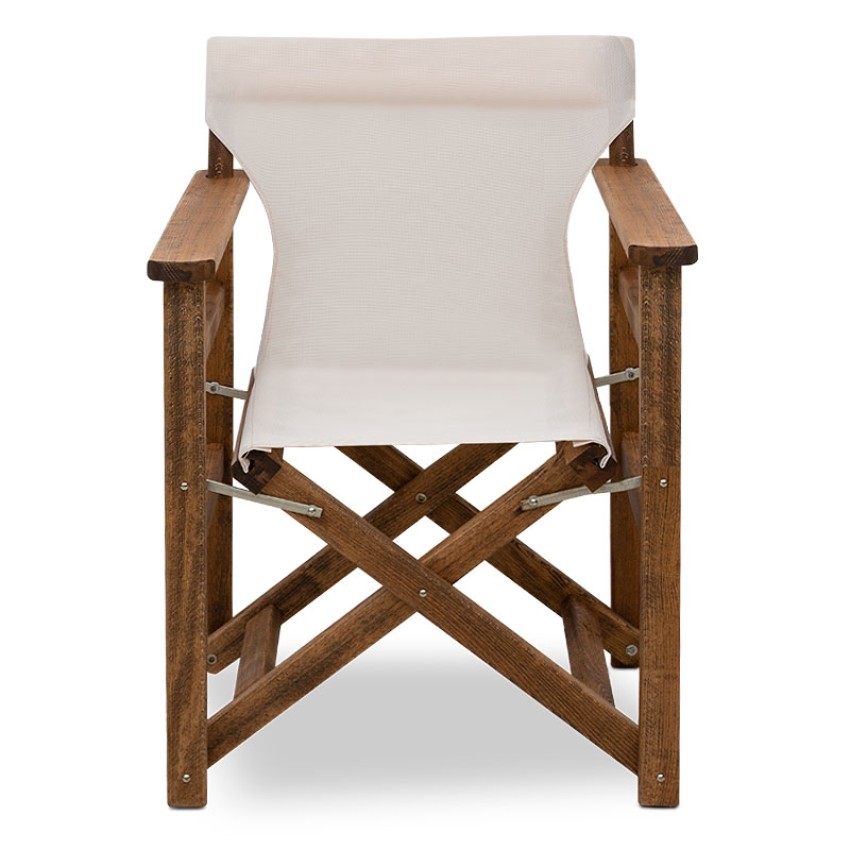 Πολυθρόνα σκηνοθέτη Queen ξύλινη μασίφ οξιά χρώμα καρυδί εμποτισμού με διάτρητο εκρού πανί 61x57x86εκ.