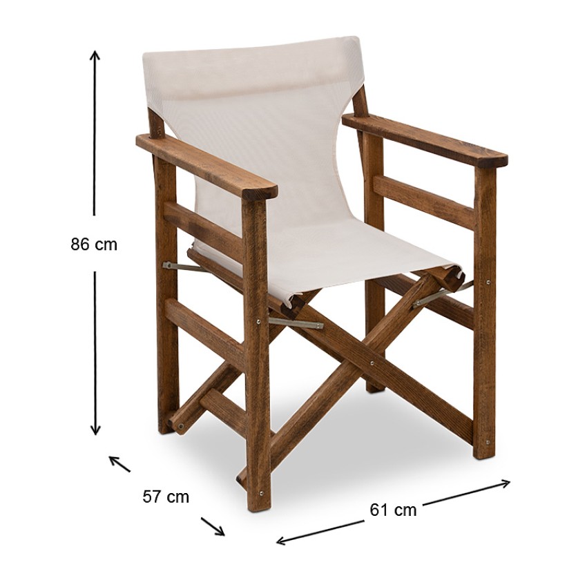 Πολυθρόνα σκηνοθέτη Queen ξύλινη μασίφ οξιά χρώμα καρυδί εμποτισμού με διάτρητο εκρού πανί 61x57x86εκ.