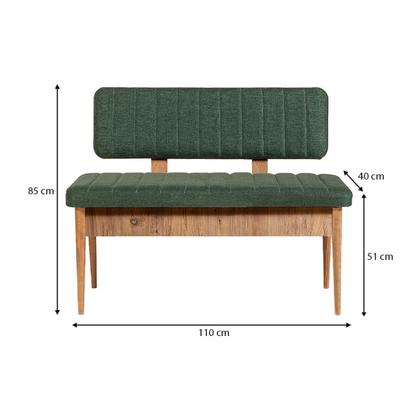 Καναπές διθέσιος - Παγκάκι Alden από μελαμίνη - ύφασμα χρώμα πράσινο 110x40x85εκ.
