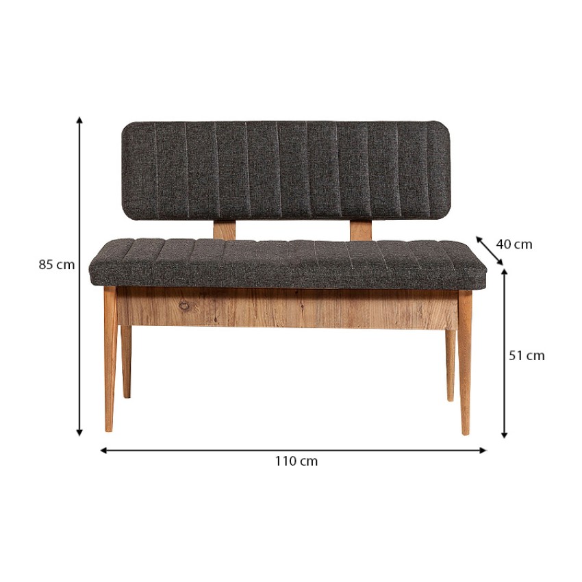 Καναπές διθέσιος - Παγκάκι Alden από μελαμίνη - ύφασμα χρώμα ανθρακί 110x40x85εκ.