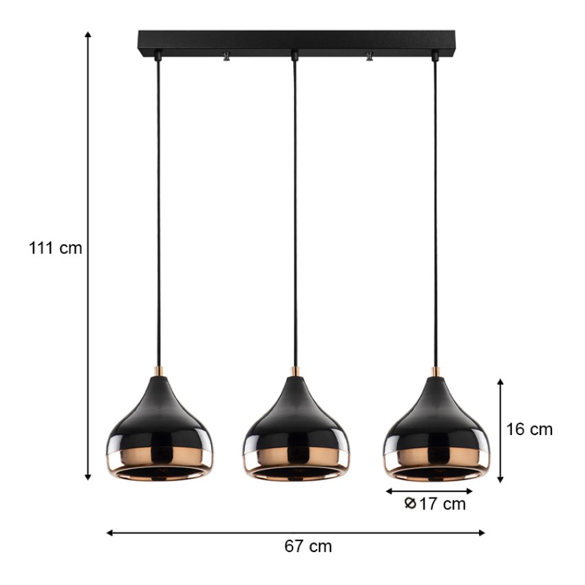 Φωτιστικό οροφής Precious E27 μεταλλικό τρίφωτο χρώμα μαύρο - bronze 67x17x111εκ.