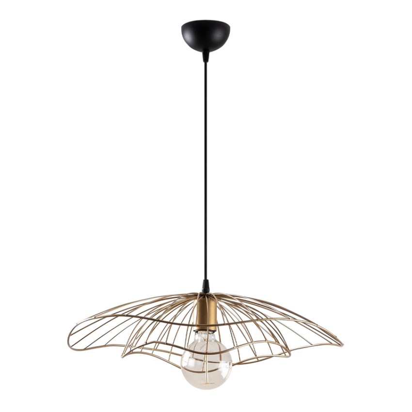 Φωτιστικό οροφής Yildo E27 μεταλλικό μονόφωτο χρώμα χρυσό vintage Φ50x111εκ.