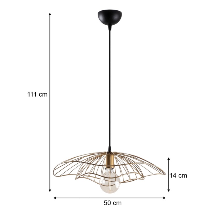 Φωτιστικό οροφής Yildo E27 μεταλλικό μονόφωτο χρώμα χρυσό vintage Φ50x111εκ.