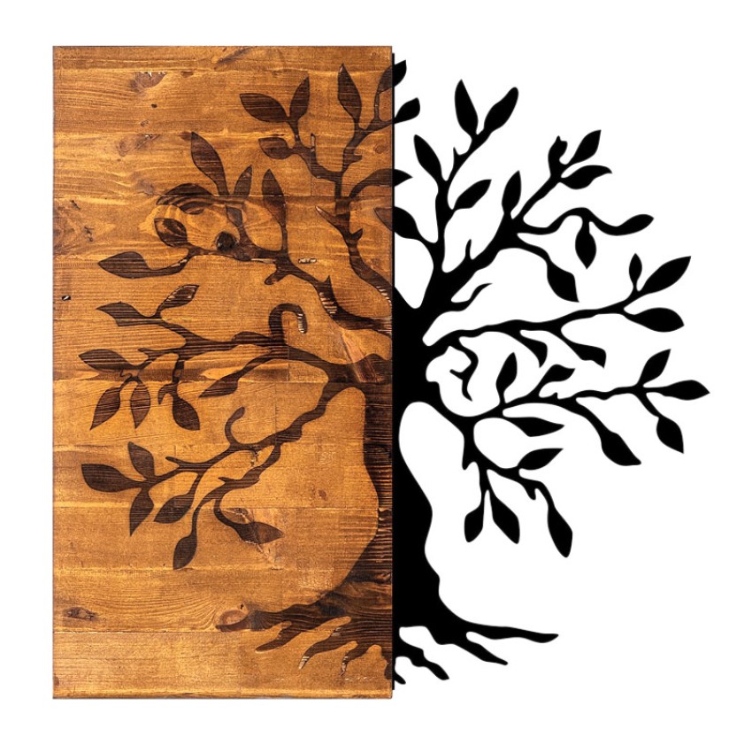 Διακοσμητικό τοίχου Agac Tree ξύλινο - μεταλλικό χρώμα καρυδί - μαύρο 58x3x58εκ.