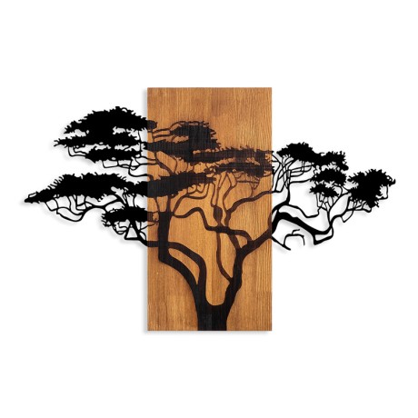 Διακοσμητικό τοίχου Acacia Tree ξύλινο - μεταλλικό χρώμα καρυδί - μαύρο 90x3x58εκ.