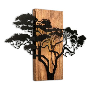 Διακοσμητικό τοίχου Acacia Tree ξύλινο - μεταλλικό χρώμα καρυδί - μαύρο 90x3x58εκ.