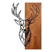 Διακοσμητικό τοίχου Deer ξύλινο - μεταλλικό χρώμα καρυδί - μαύρο 36x3x58εκ.
