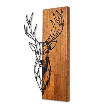 Διακοσμητικό τοίχου Deer ξύλινο - μεταλλικό χρώμα καρυδί - μαύρο 36x3x58εκ.