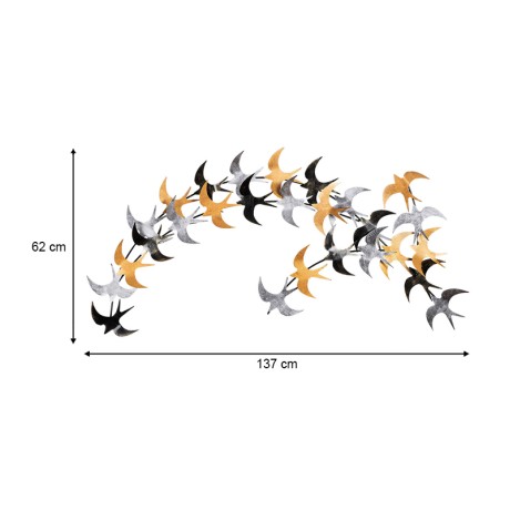 Διακοσμητικό τοίχου Birds μεταλλικό χρώμα μαύρο - bronze - ασημί 137x62εκ.