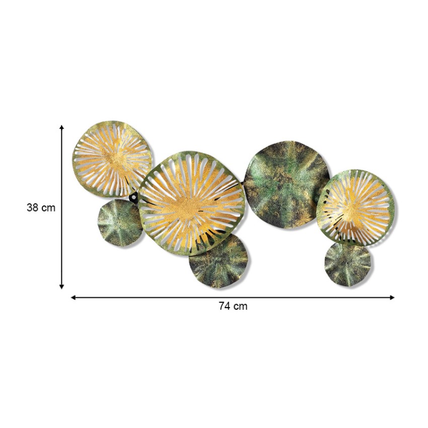 Διακοσμητικό τοίχου Flower μεταλλικό χρώμα χρυσό - πράσινο 74x38εκ.