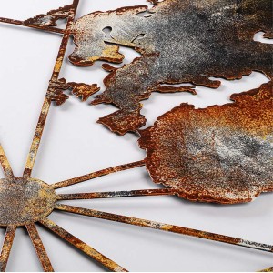 Διακοσμητικό τοίχου World Map μεταλλικό χρώμα μαύρο - bronze 120x60εκ.