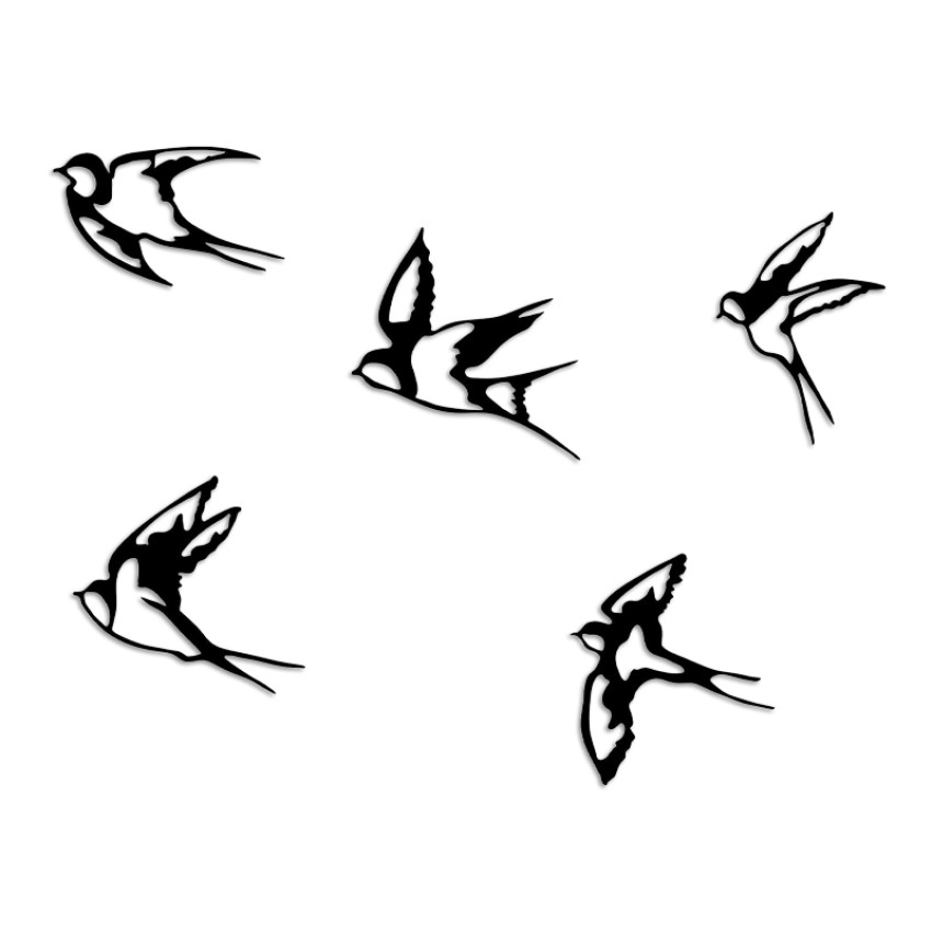 Διακοσμητικό τοίχου Swallows 5 τμχ μεταλλικό χρώμα μαύρο 19x19εκ.