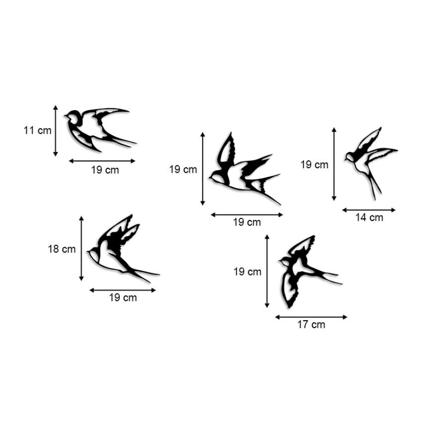 Διακοσμητικό τοίχου Swallows 5 τμχ μεταλλικό χρώμα μαύρο 19x19εκ.