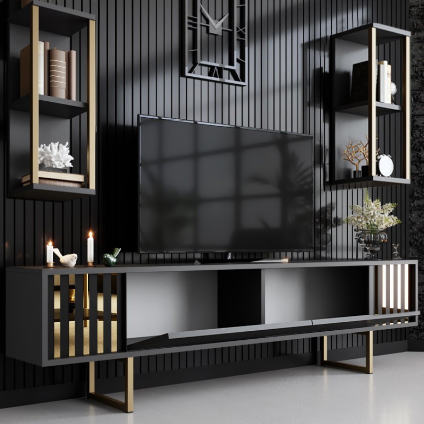 Σύνθεση τηλεόρασης Goldline χρώμα ανθρακί - χρυσό 180x30x48εκ. Σύνθεση τηλεόρασης Goldline χρώμα ανθρακί - χρυσό 180x30x48εκ.